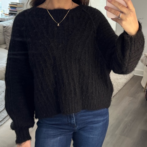 Free People Black Knit Long Sleeve Crew Neck Sweater XS - Picture 6 of 8